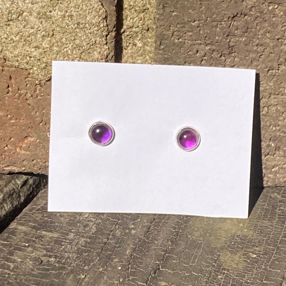 Sterling Silver and Amethyst Stud Earrings